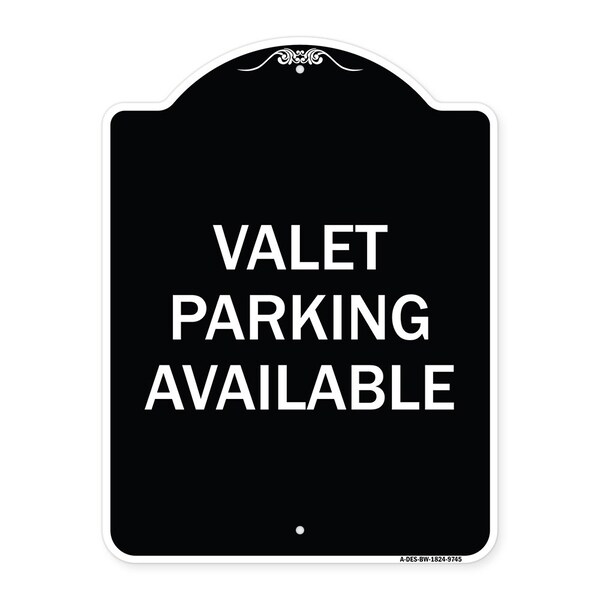 Designer Series-Valet Parking Available Black & White Heavy-Gauge Aluminum, 24" x 18", BW-1824-9745
